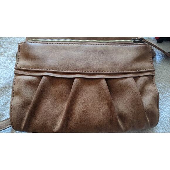 Vegan Leather Light Brown Small Crossbody Purse Zip Closure Adjustable Strap Y2K - Picture 4 of 11